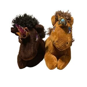 Afro Unicorn Plush Brown Stuffed Animal Toy Set Two